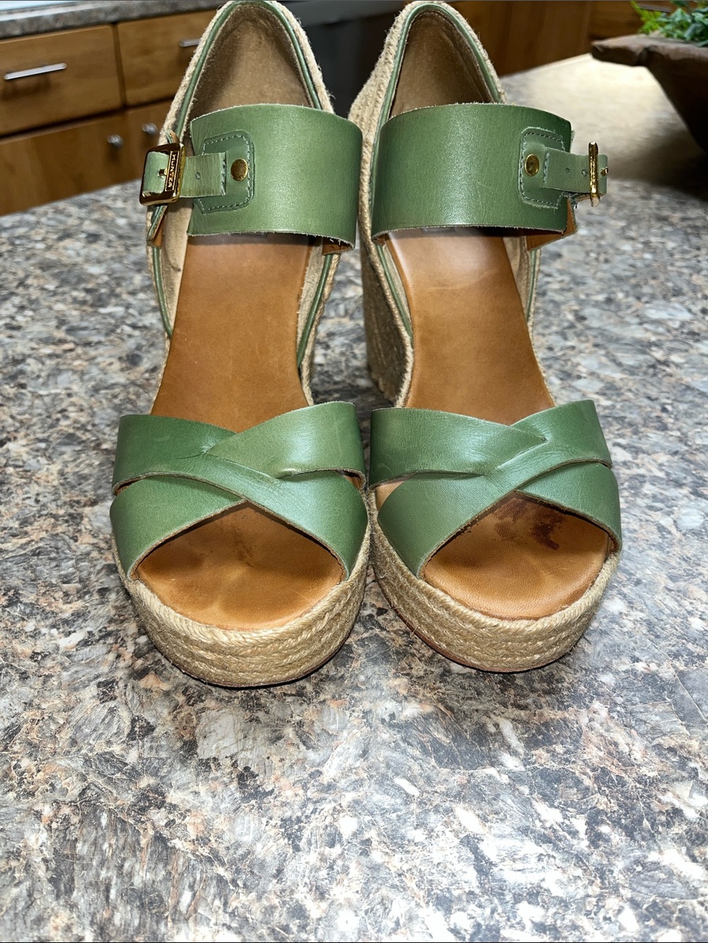 Hunter Anegada Woven Espadrille Wedge Sandals in Green Sz 8.5